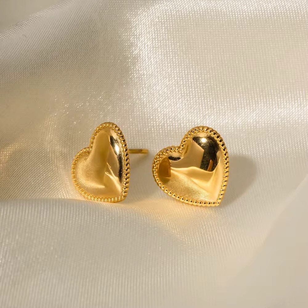 18K Gold Plated Heart Stud Earrings